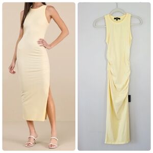 Lulus Lavina Light Yellow Jersey Knit Bodycon Midi Dress Size Small NWT